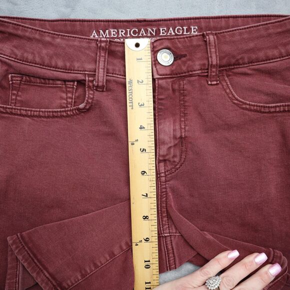 American Eagle Outfitters Shorts Womens 8 Red Mom Mid Rise Stretch Denim Button - Picture 5 of 15